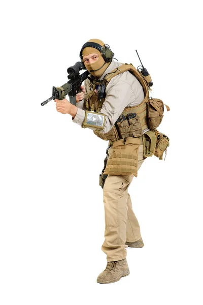 Soldier with rifle on a white background — Stock Photo, Image