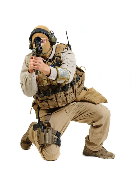 Soldier with rifle on a white background — Stock Photo, Image