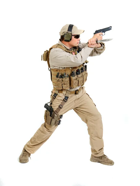 Soldier with rifle on a white background — Stock Photo, Image