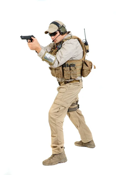 Soldier with rifle on a white background — Stock Photo, Image