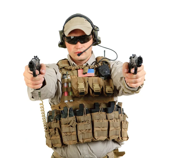 Soldier with rifle on a white background — Stock Photo, Image