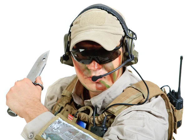 Soldier with rifle on a white background — Stock Photo, Image