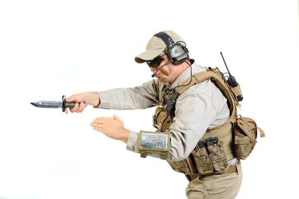 Soldier with rifle on a white background — Stock Photo, Image