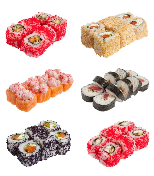 Rolos de sushi em um fundo branco — Fotografia de Stock
