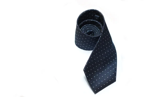 Corbata azul con pois blanco sobre fondo blanco —  Fotos de Stock