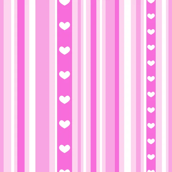 Бесшовные розовые полоски с сердцами — стоковый вектор