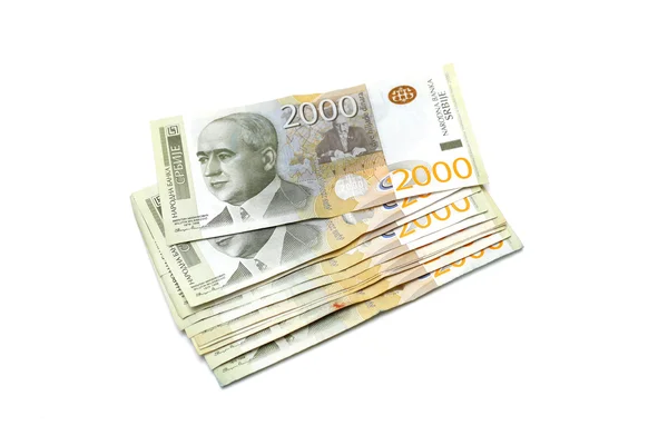 Serbiska valuta - en hög av 2000 dinar sedlar — Stockfoto
