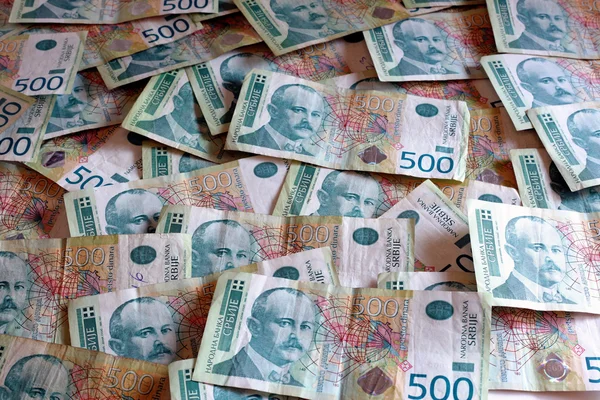 Serbiska valuta - en hög av 500 dinarer sedlar — Stockfoto