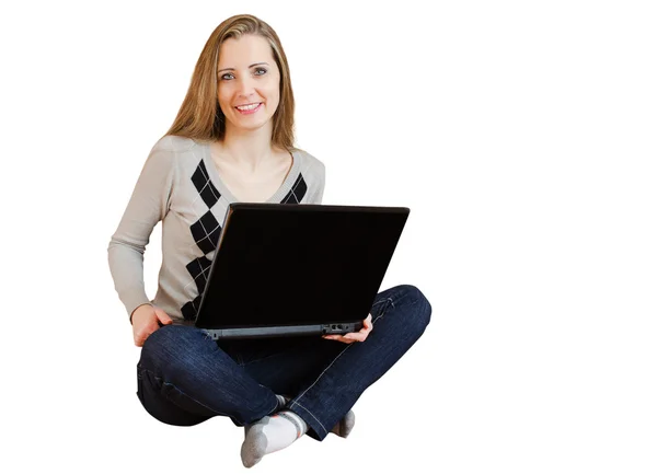 De mooie vrouw met laptop — Stockfoto