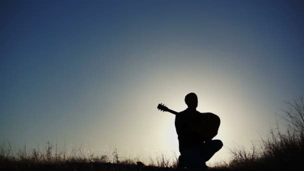 Silhouette Guitar in Air Achievement — Stock Video