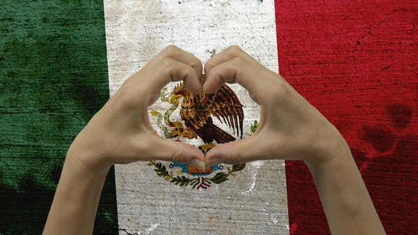Manos Símbolo del Corazón Bandera de México — Foto de Stock