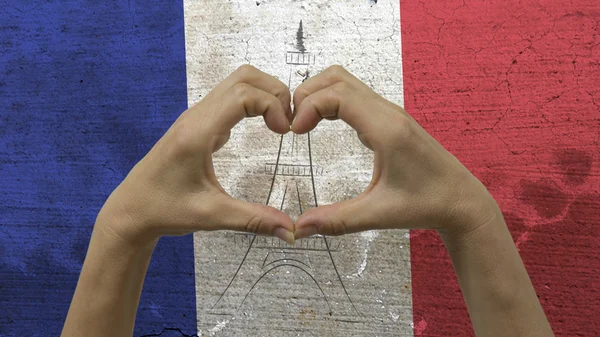 Kéz a szív szimbólum francia zászló — Stock Fotó