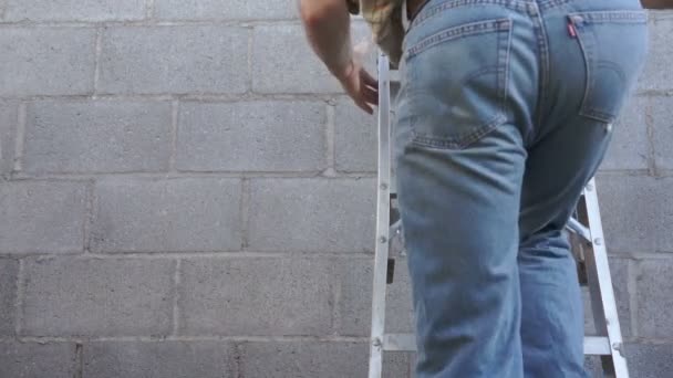 Male Climbing a Step Ladder — Stock Video