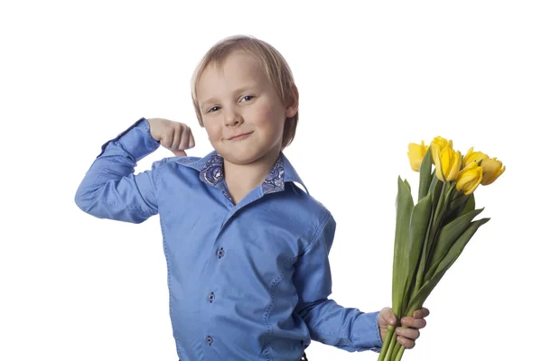 Pojke med blomma — Stockfoto