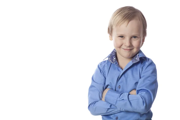 Pozytywne uśmiechnięty chłopiec na białym tle — Zdjęcie stockowe