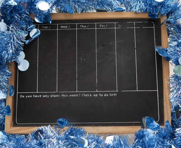Blackboard with New Year decoration — Stock Photo, Image