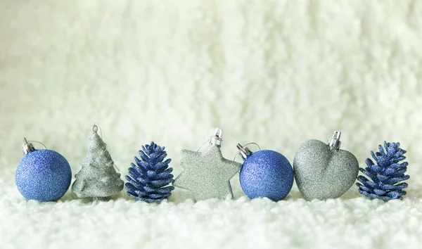 Row of silver and blue decoration elements — Stock Photo, Image
