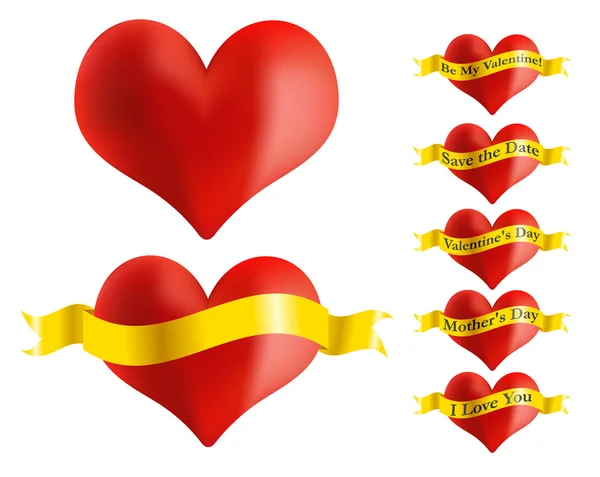 Красное сердце с золотой лентой — стоковый вектор