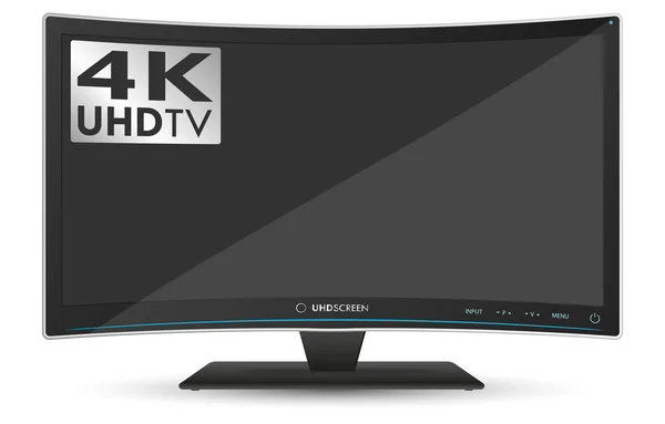 Curved 4K UHD Ultra High Definition TV on White Background — Stock Vector