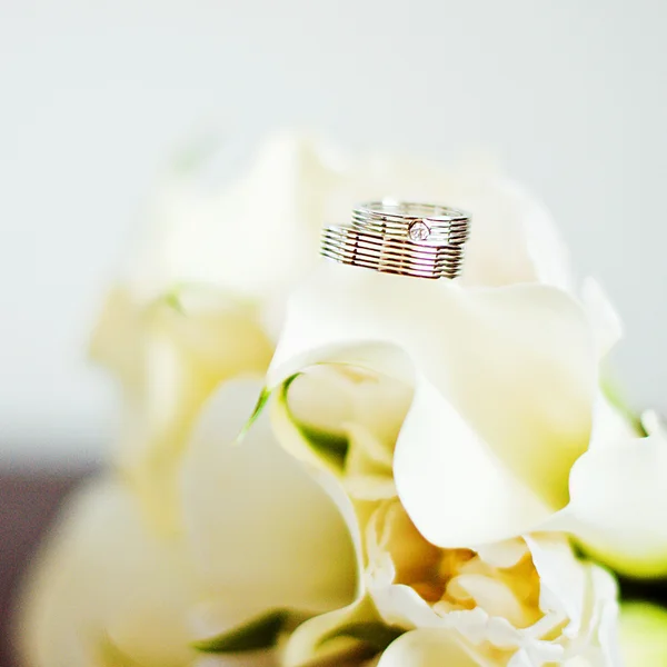 Anillos de boda en flores — Foto de Stock