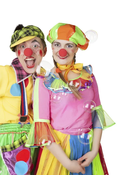 Clowns in den Seifenblasen — Stockfoto