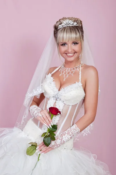 Pretty blond bride with the veil — Stock Photo, Image