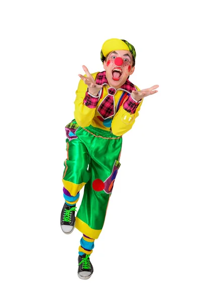 Vrolijke clown in de zeepbellen — Stockfoto