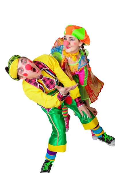 Deux clowns souriants isolés — Photo