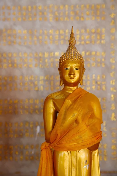 Budda standbeeld met Chinees symbool achtergrond — Stockfoto