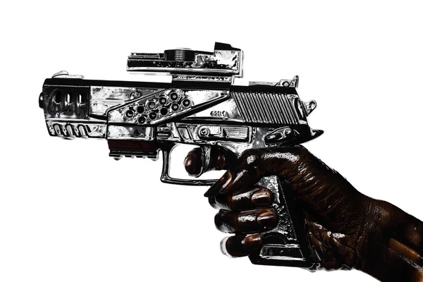 Bedrijf handpistool gekleurd met motorolie — Stockfoto