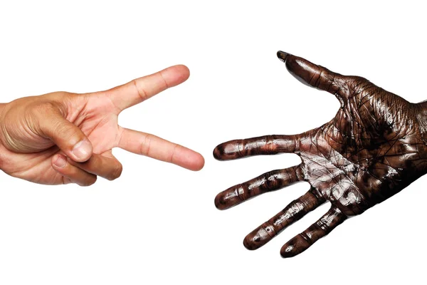 Rock, paper, scissors - handen geïsoleerd op witte achtergrond — Stockfoto