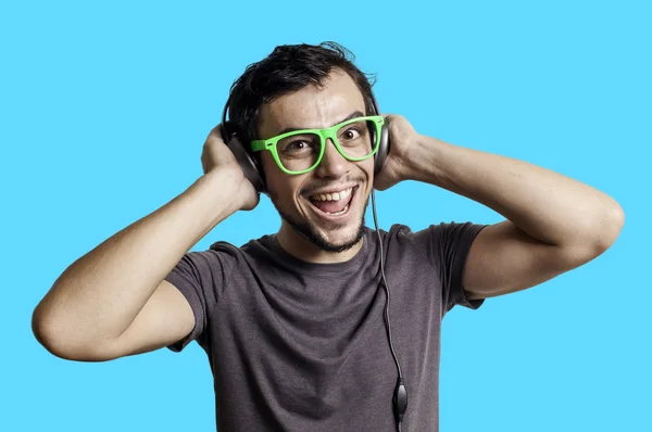 Loco tipo con auriculares —  Fotos de Stock