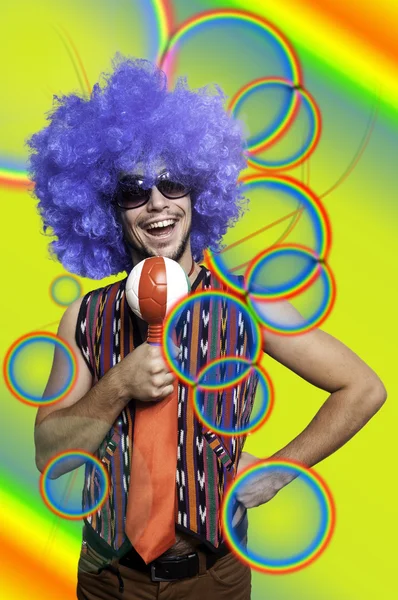 Crazy guy with blue wig — Stock Photo, Image
