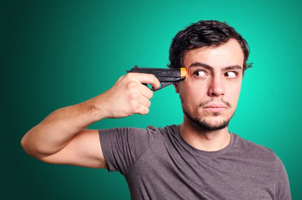 Suicide guy with gun — Stock Photo, Image