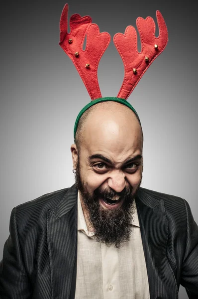 Malvagio Natale barbuto uomo con espressioni divertenti — Foto Stock