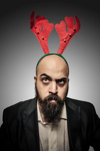 Duda hombre barbudo navidad con expresiones divertidas — Foto de Stock