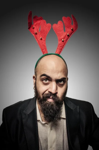 Duda hombre barbudo navidad con expresiones divertidas —  Fotos de Stock