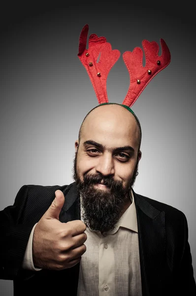 Positivo Natale barbuto uomo con espressioni divertenti — Foto Stock