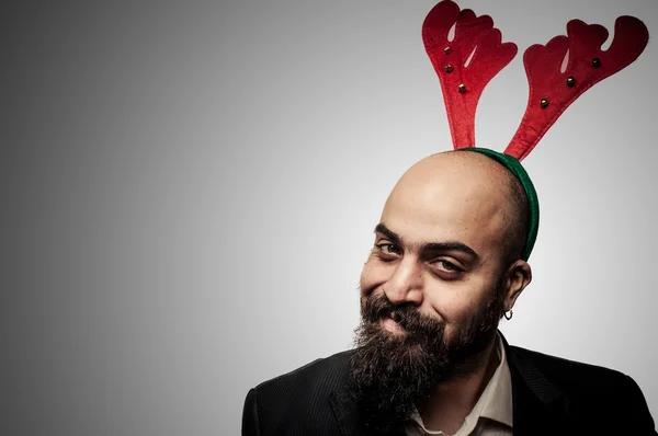 Smiling christmas bearded man with funny expressions — Stock Photo, Image