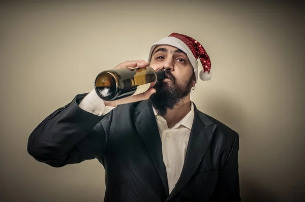 Drunk modern elegant santa claus babbo natale — Stock Photo, Image
