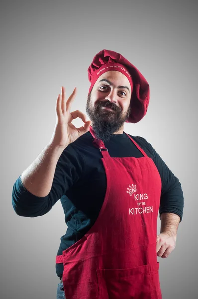 Fericit barbă dolofan bucătar — Fotografie, imagine de stoc