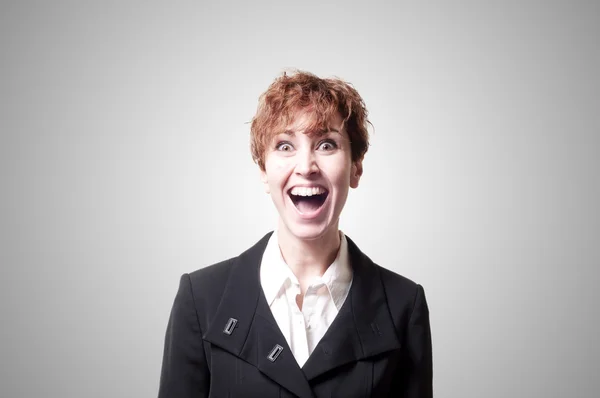 Screaming success short hair business woman — Stock Photo, Image