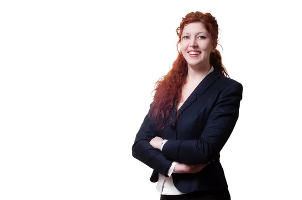 Éxito mujer de negocios con el pelo largo y rojo — Foto de Stock