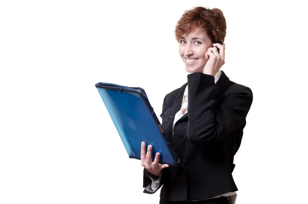 Success business woman with briefcase and phone — Stock Photo, Image