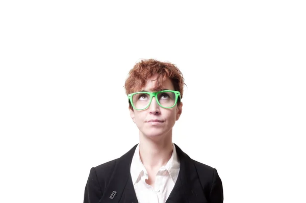 Podnikání žena s zelené brýle — Stock fotografie