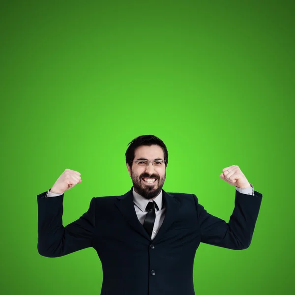 Homem de negócios forte flexão muscular — Fotografia de Stock