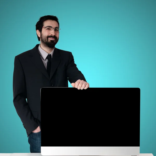 Business man and pc monitor — Stock Photo, Image