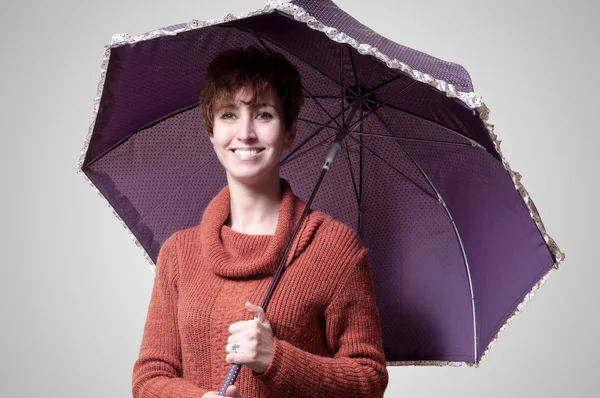 Beautiful woman with sweater and umbrella — Stock Photo, Image