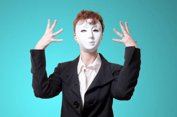 Geschäftsfrau mit weißer Maske — Stockfoto