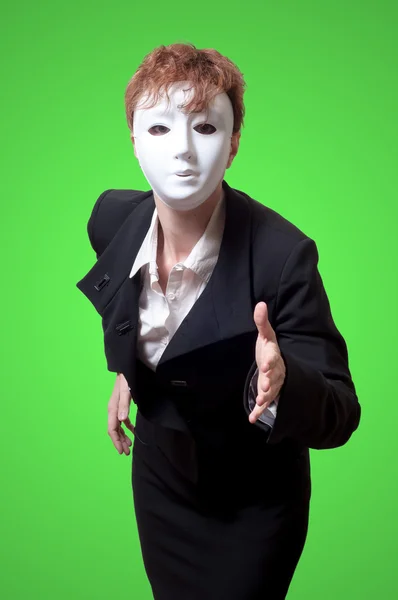 Mulher de negócios com máscara branca — Fotografia de Stock